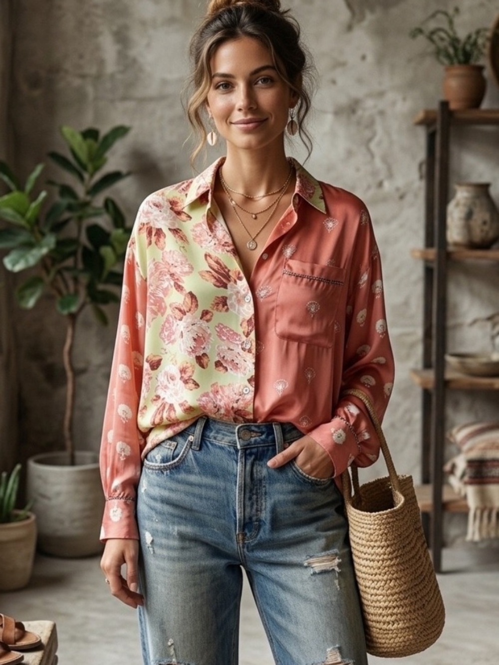 Zara | Satin Blouse Boho Floral Top | S